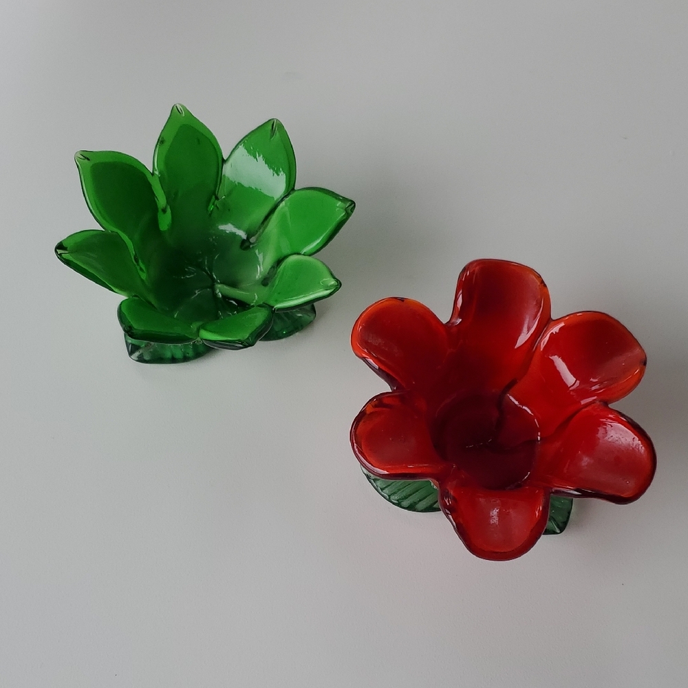 Elegant Red and Green Glass Candle Holders